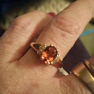 10k Yellow Gold Red Topaz Diamond Accent Sz 6 1/2